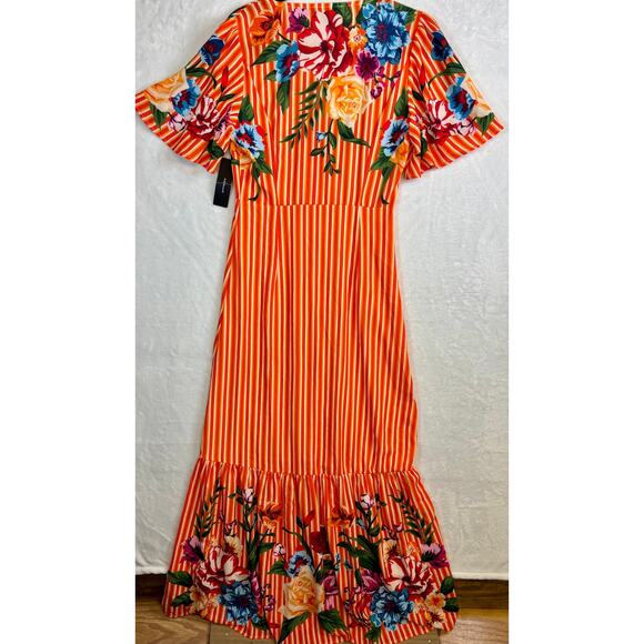 Lulus Size Small New Roam the Riviera Orange Multi Striped Button-Up Maxi Dress - Picture 7 of 7